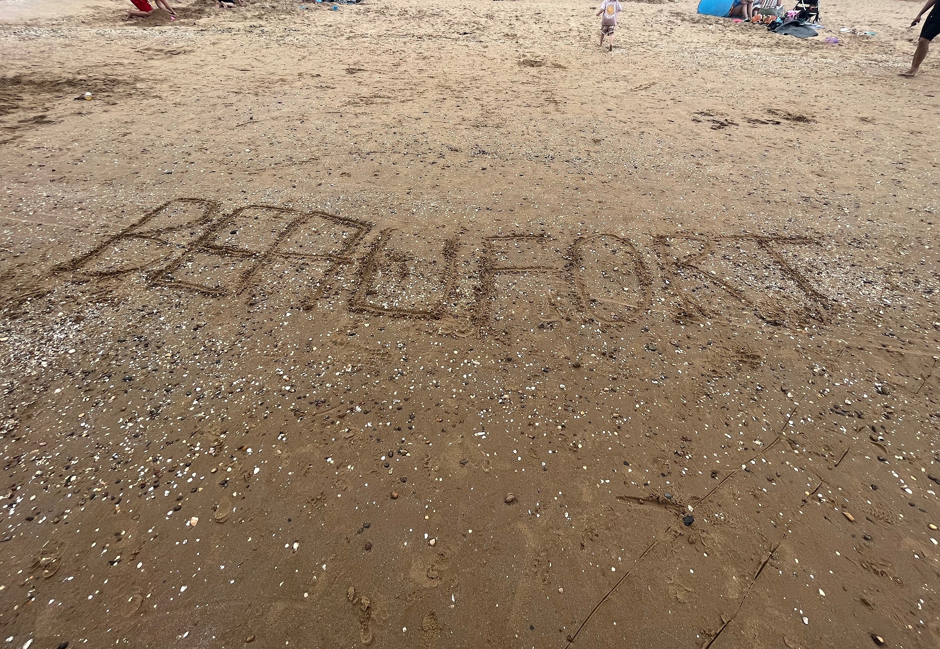 'Beaufort' written in the sand at the beach in Cleethorpes.