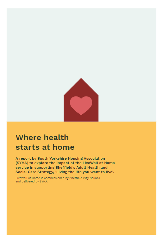The cover of our LiveWell at Home report, called 'Where health starts at home'. There is an image of a silhouette of a house with a heart in the middle.